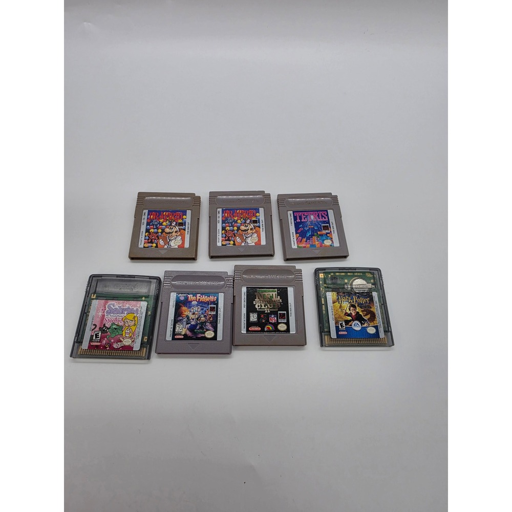 Nintendo Game Boy Color 7 Game Lot Dr Mario Tetris Harry Potter Sabrina NFL